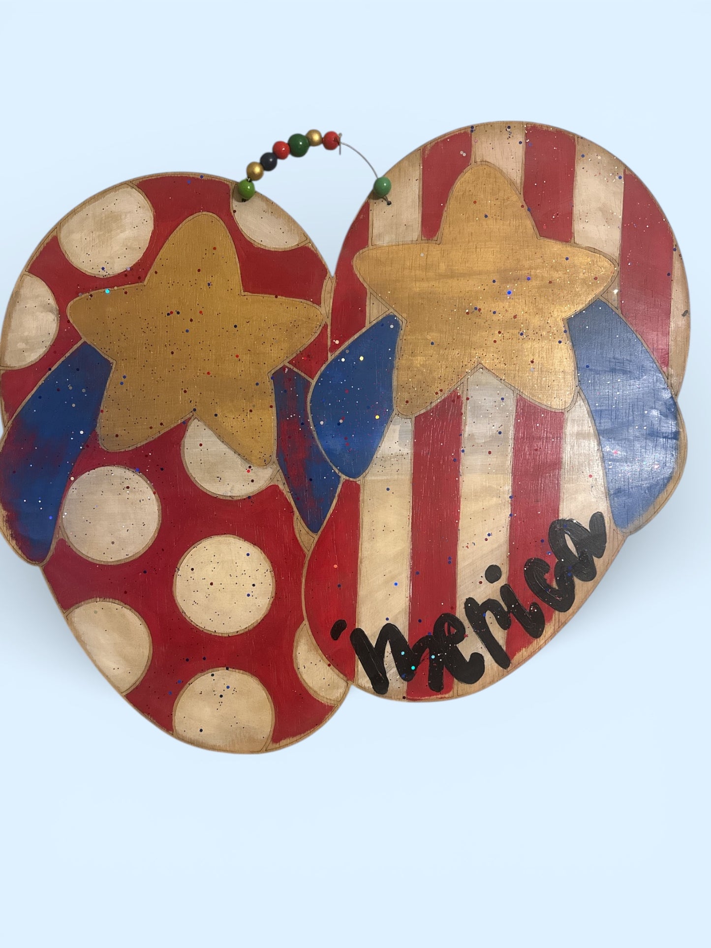 Oversized Wooden Flip Flop Sign – Red, White & Blue Summer Porch Decor