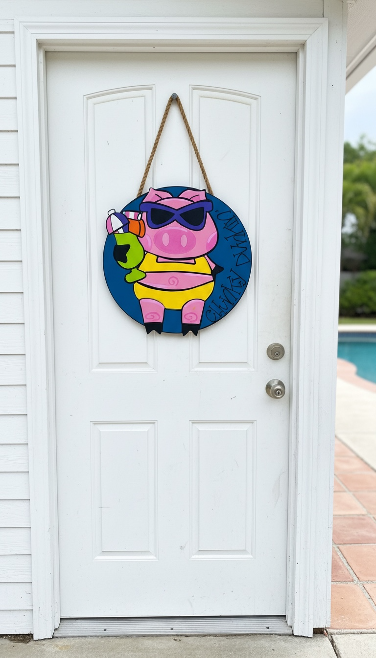 Chunky Dunkin Door Hanger | Hand Painted Glitter Wood Sign | Funny Summer Porch Decor Iowa