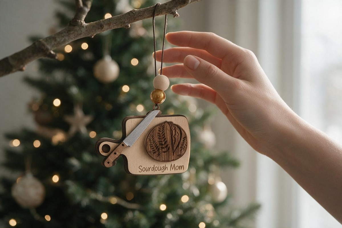 Sourdough Mom Wooden ornament,Rustic Bread Hanging Ornament, car charm