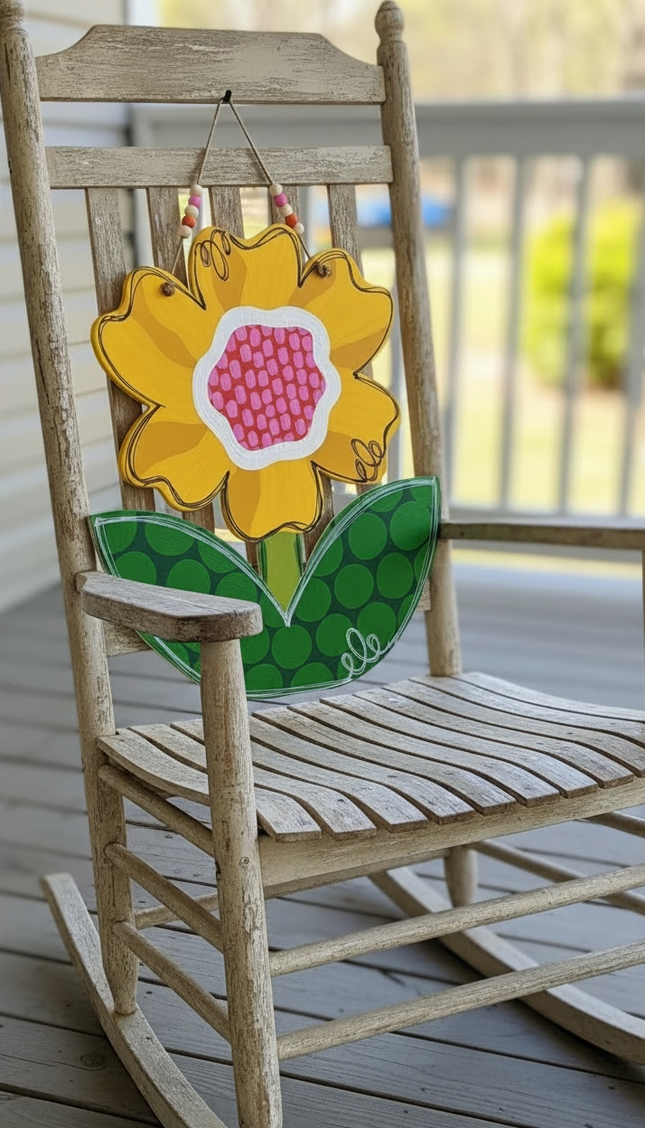 Sunflower Watermelon Door Hanger | Hand Painted Summer Wood Sign | Bold Porch Decor | Handmade Iowa