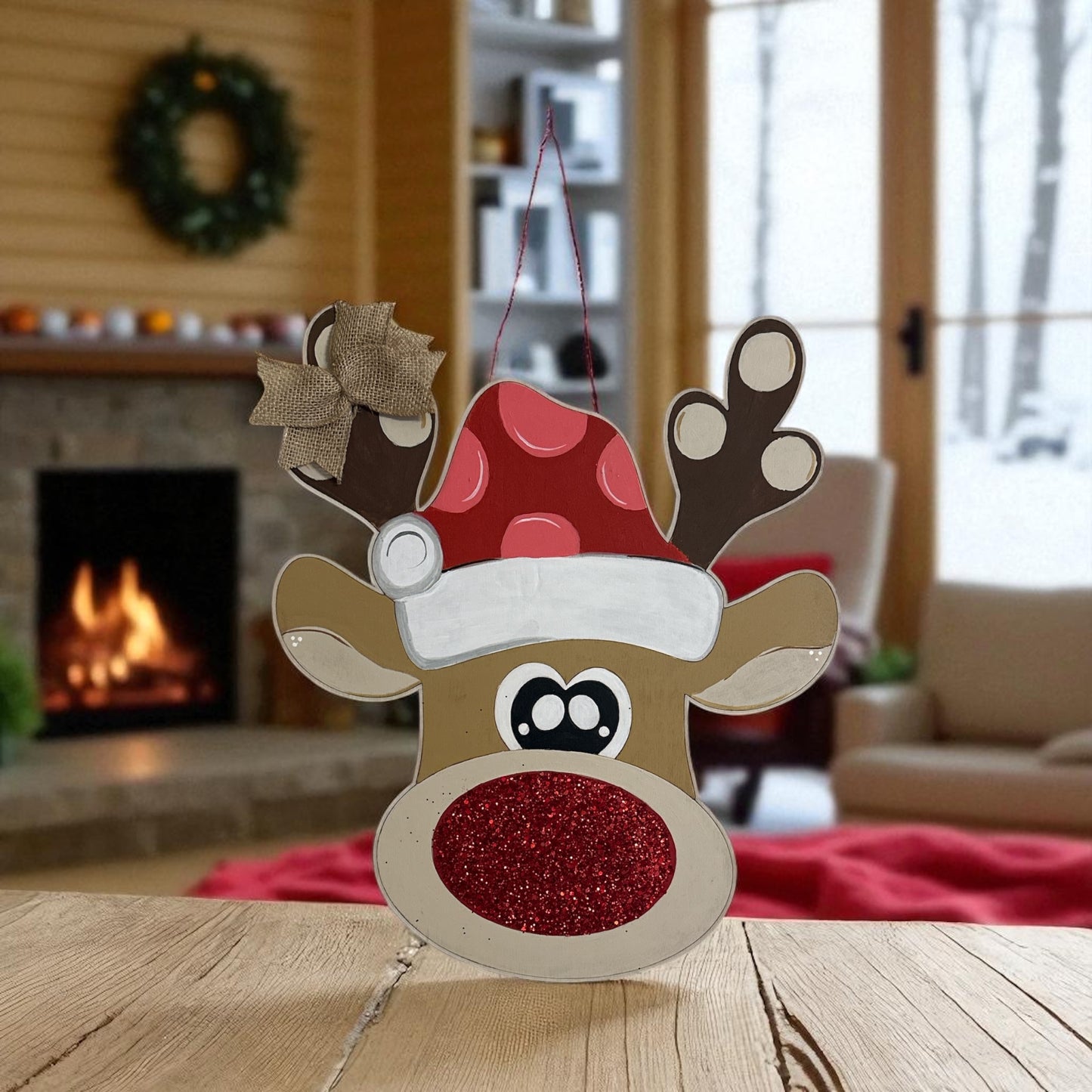 Rudolph Door Hanger with Glitter Nose