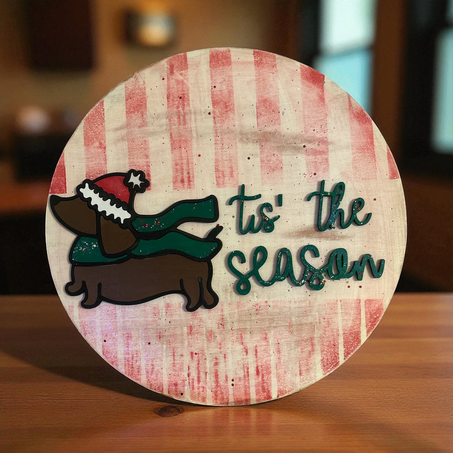 “dachshund” through the snow, weiner dog sign, tis the season door hanger