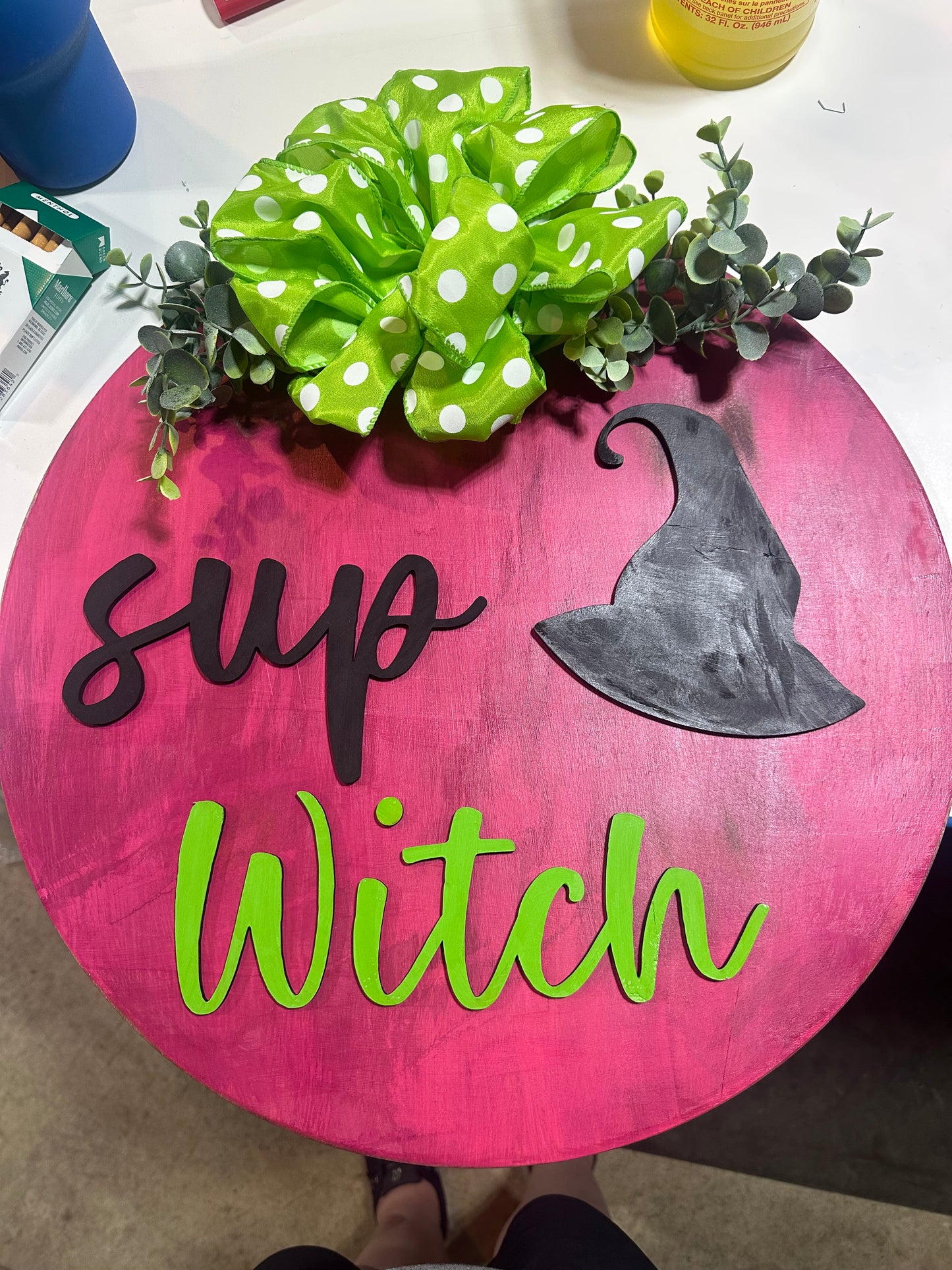 Handmade 11"x48" “Welcome Monsters” Halloween Porch Leaner – Rustic Farmhouse Halloween Decor | Matching “Sup Witch” & “Hey Boo” Door Hangers