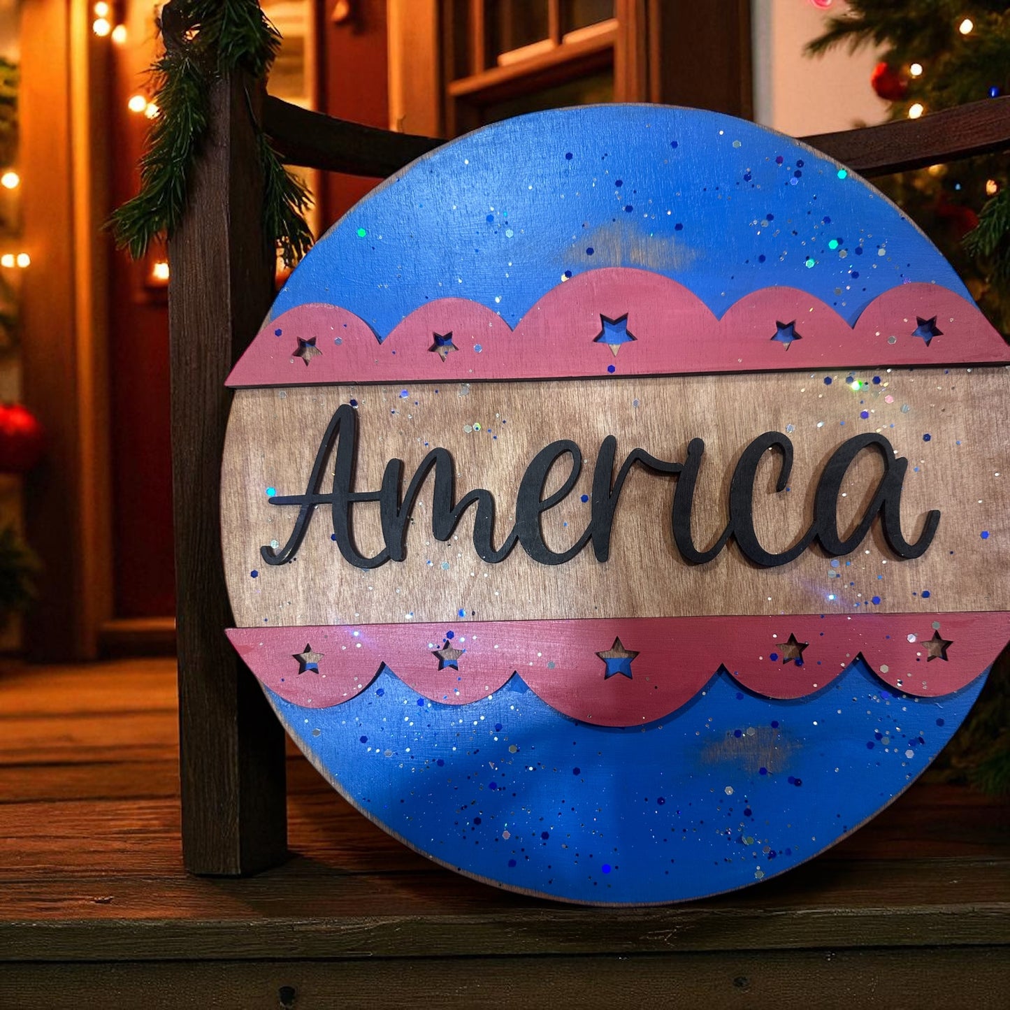 Patriotic Sign Trio; Porch Leaner, Door Hanger. U.S.