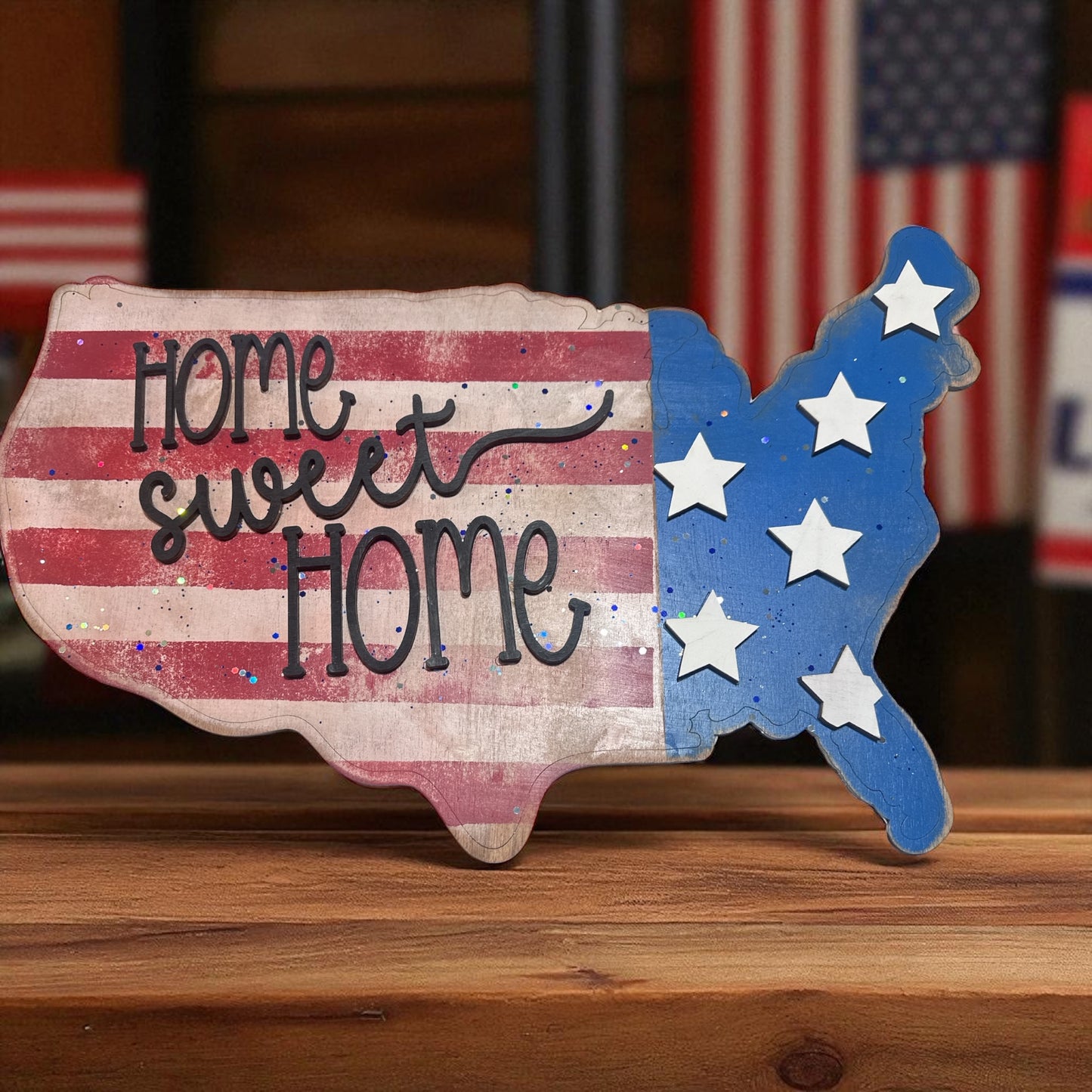 Patriotic Sign Trio; Porch Leaner, Door Hanger. U.S.