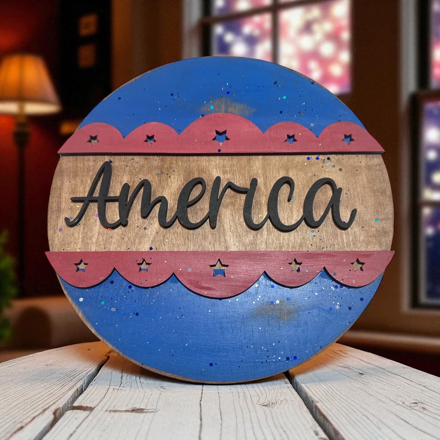 Patriotic Sign Trio; Porch Leaner, Door Hanger. U.S.