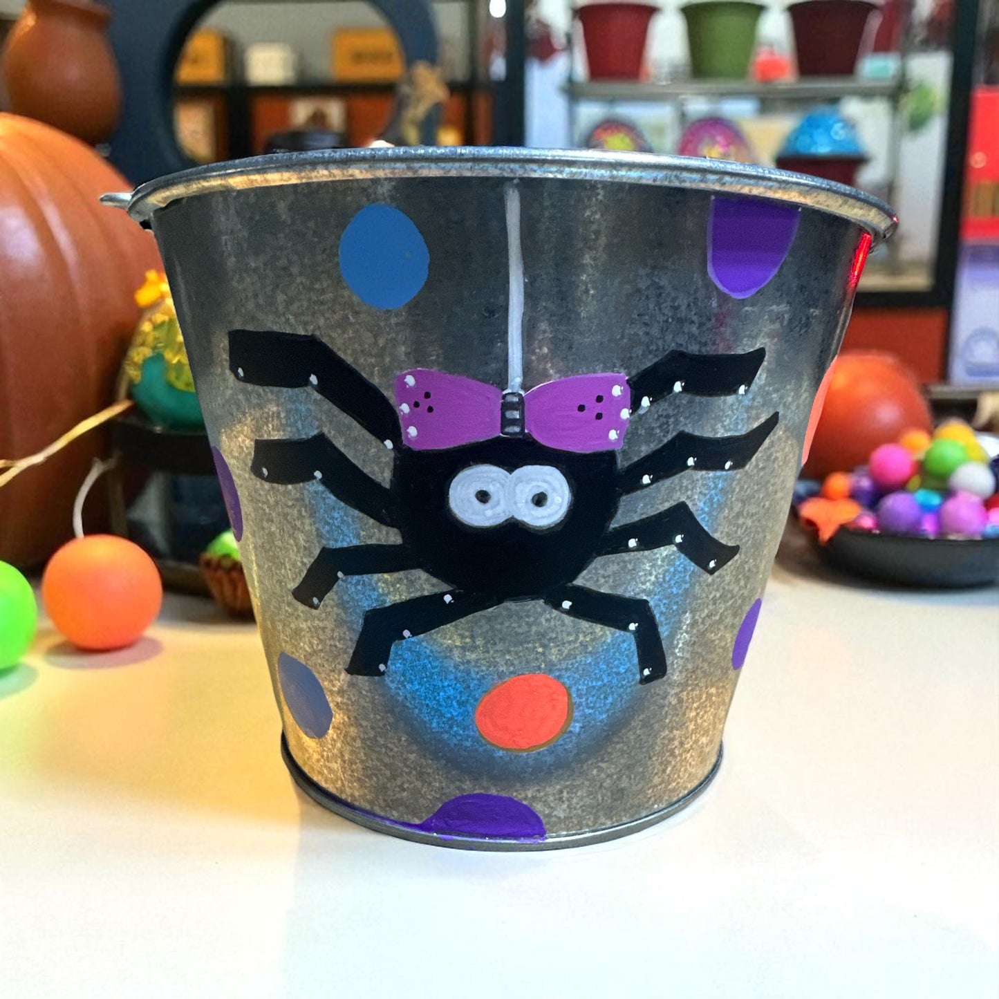 Unique Metal Halloween Bucket – Perfect for Trick-or-Treating or Décor
