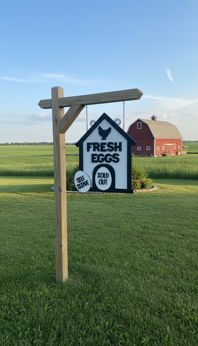 Double Sided Farm Eggs Sign with Magnetic Interchangeable Tags | Fresh Eggs Stand Sign