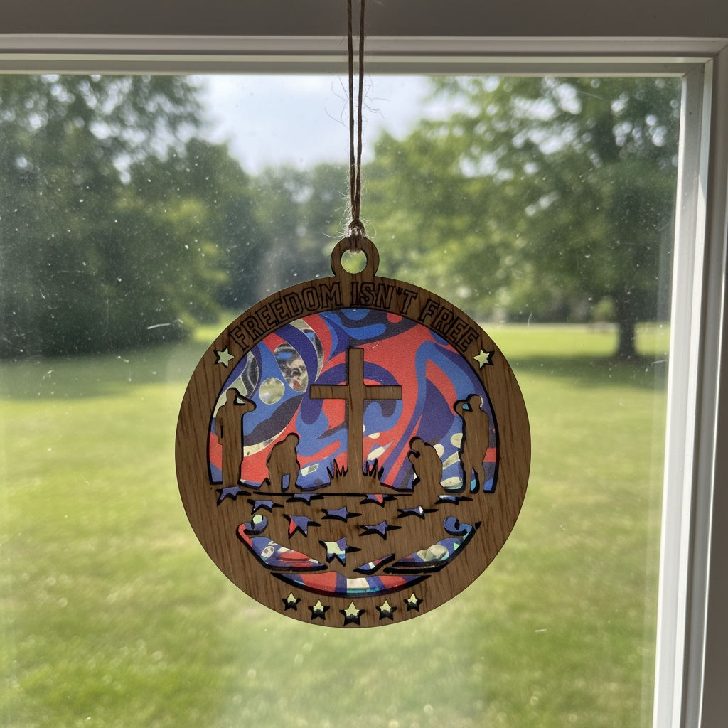 Military Themed Suncatcher | Patriotic Window Decor | Veteran Gift | Wood & Acrylic Sun Catcher