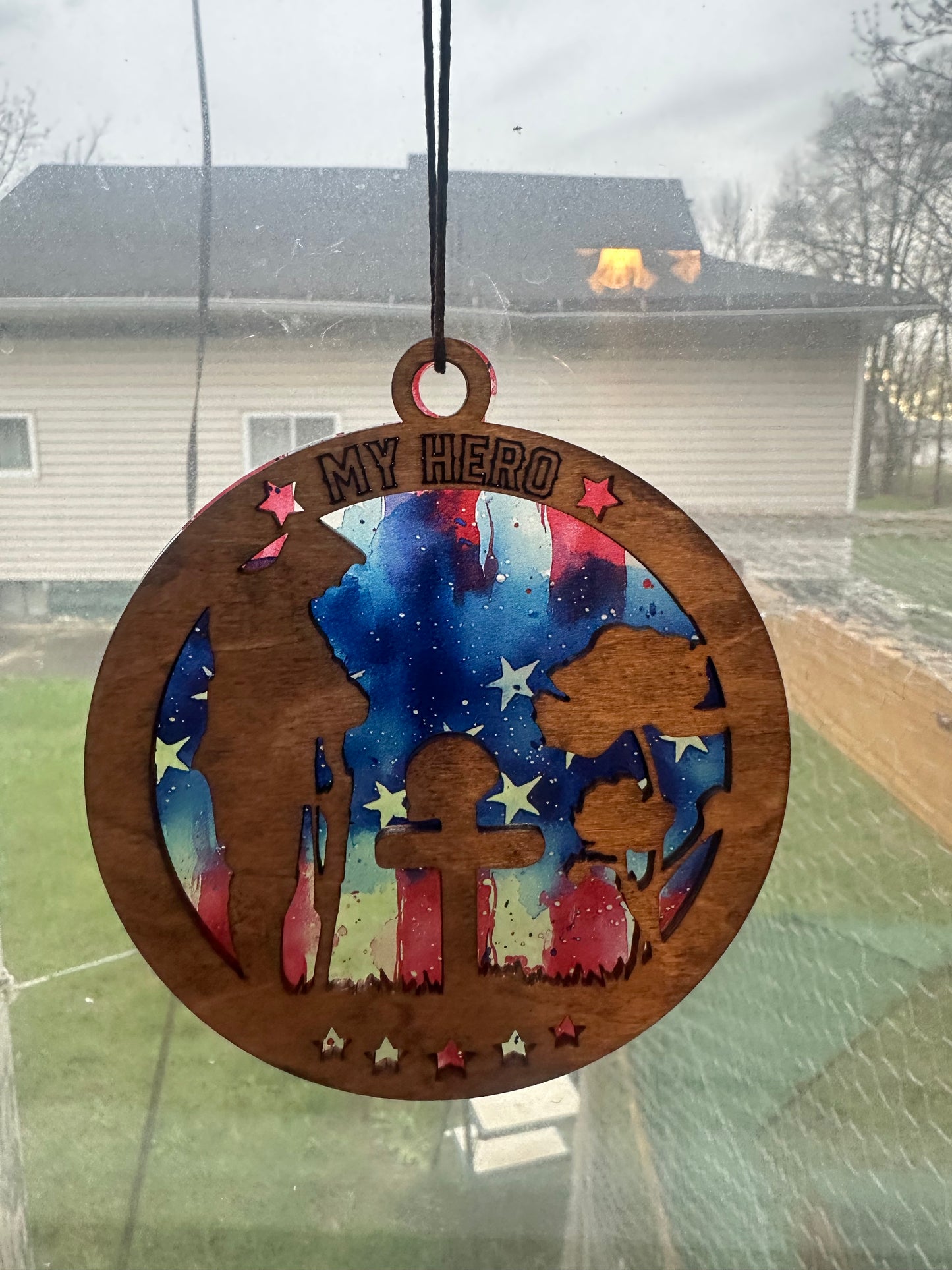 Military Themed Suncatcher | Patriotic Window Decor | Veteran Gift | Wood & Acrylic Sun Catcher