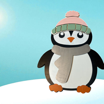 Handcrafted Wooden Winter Penguins - Adorable Pair in Hats & Scarves - Buy Each or the Pair - Festive Decor
