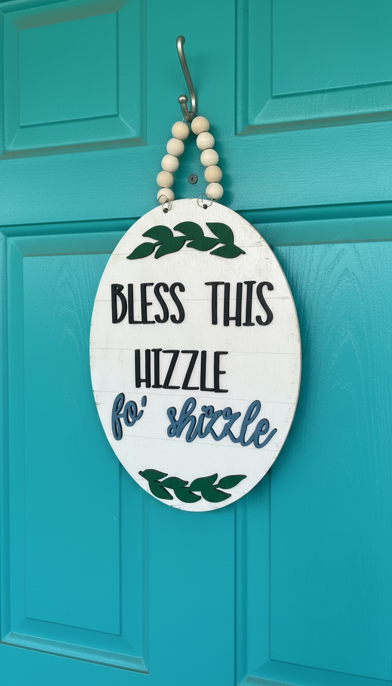 Vintage hand-painted wood door hangers, made to order in Iowa. Choose from fun farmhouse, sassy, and seasonal designs — perfect for porch or gift.