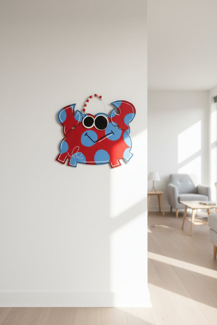 Whimsical Polka Dot Crab Wood Door Hanger | Hand-Painted Summer Porch Decor