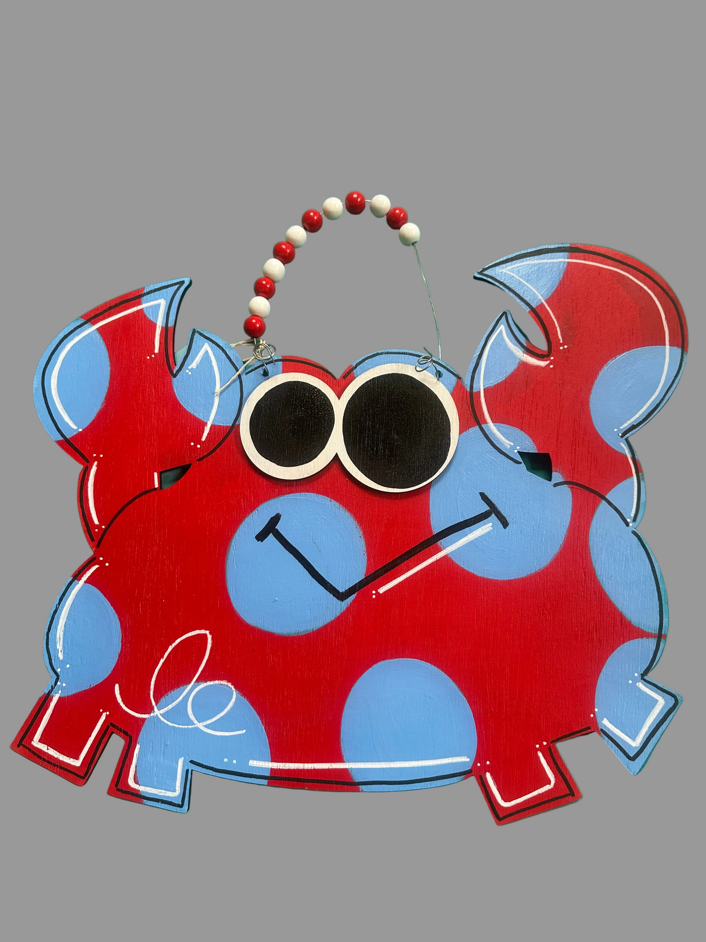 Whimsical Polka Dot Crab Wood Door Hanger | Hand-Painted Summer Porch Decor