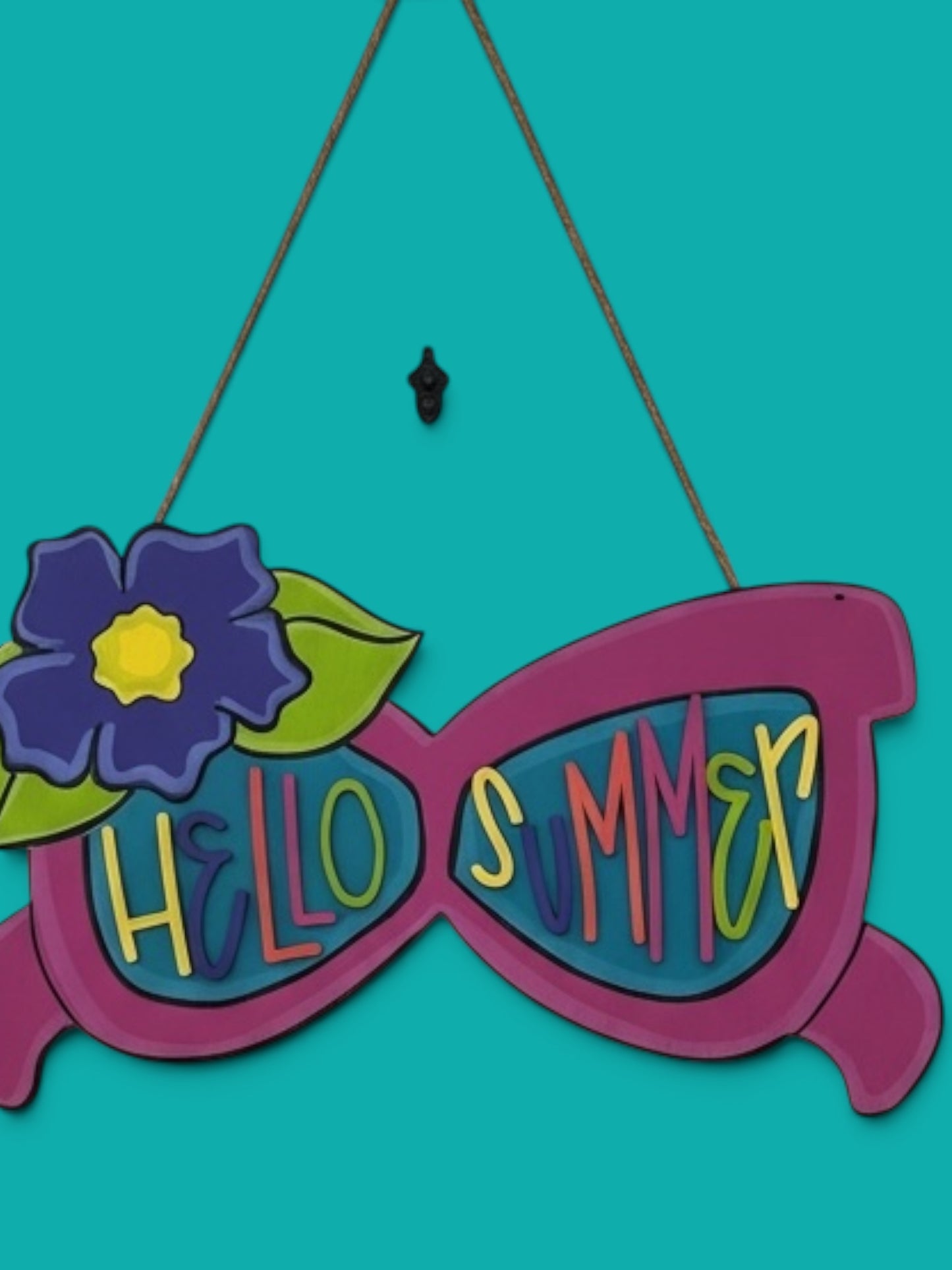 Hello Summer Sunglasses Door Hanger | Hand Painted Wood Sign | Personalized Summer Decor | Handmade in Iowa