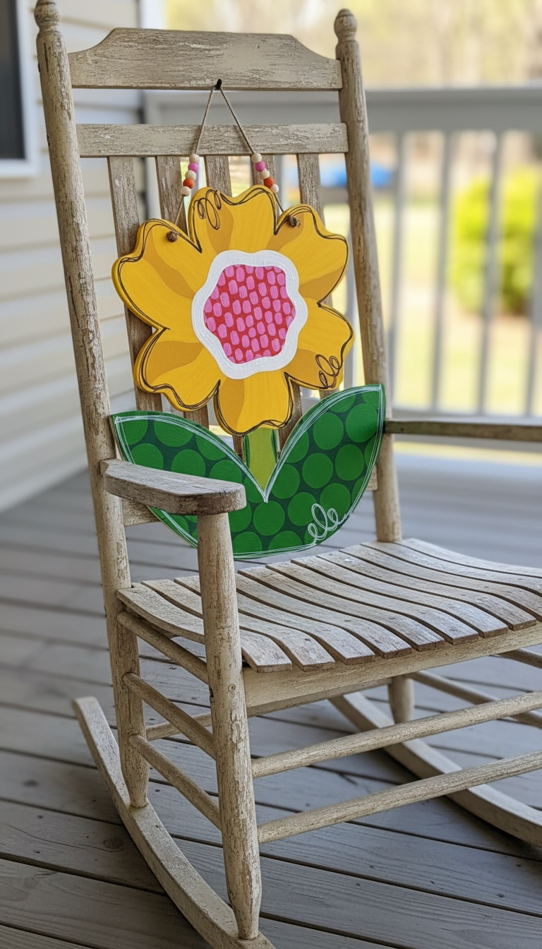 Sunflower Watermelon Door Hanger | Hand Painted Summer Wood Sign | Bold Porch Decor | Handmade Iowa