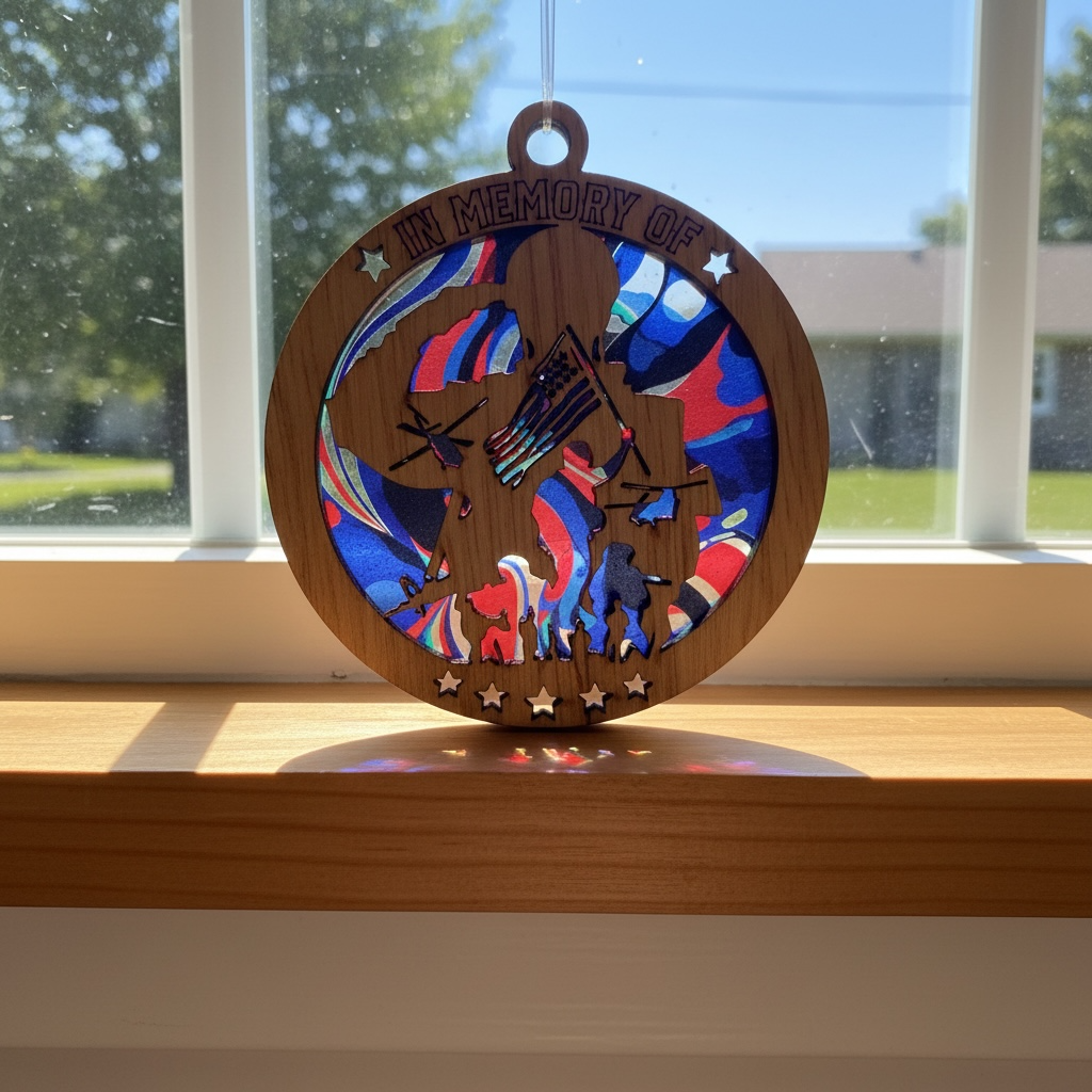 Military Themed Suncatcher | Patriotic Window Decor | Veteran Gift | Wood & Acrylic Sun Catcher