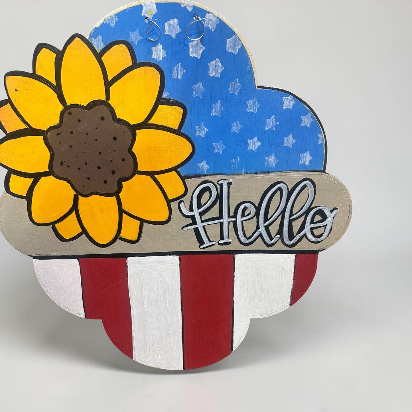Patriotic Sunflower Heart Door Hanger | Hand Painted 4th of July Wood Sign | Summer Porch Decor | Handmade Iowa