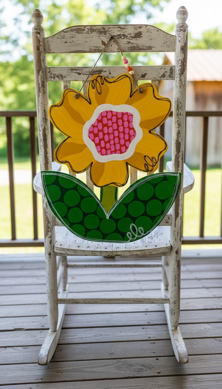 Sunflower Watermelon Door Hanger | Hand Painted Summer Wood Sign | Bold Porch Decor | Handmade Iowa