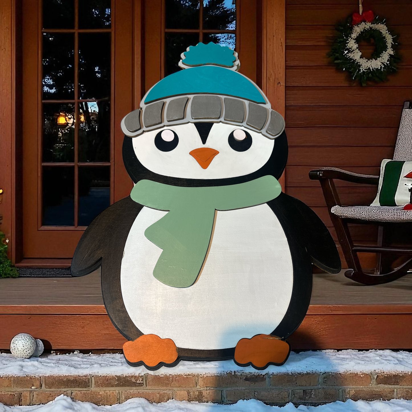 Handcrafted Wooden Winter Penguins - Adorable Pair in Hats & Scarves - Buy Each or the Pair - Festive Decor