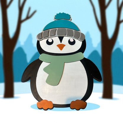 Handcrafted Wooden Winter Penguins - Adorable Pair in Hats & Scarves - Buy Each or the Pair - Festive Decor