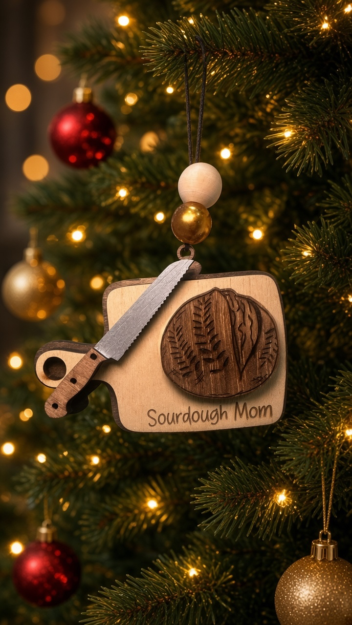 Sourdough Mom Wooden ornament,Rustic Bread Hanging Ornament, car charm