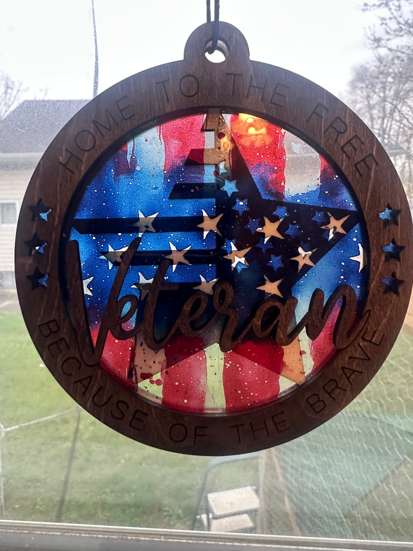 Military Themed Suncatcher | Patriotic Window Decor | Veteran Gift | Wood & Acrylic Sun Catcher