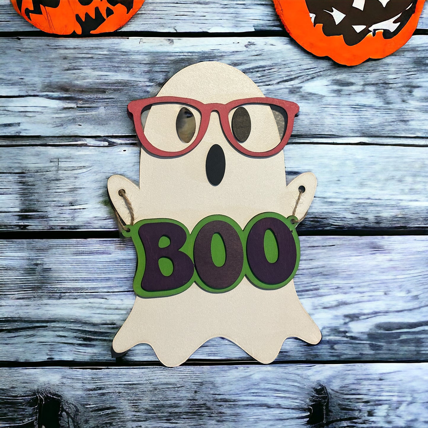 Boo Ghost Door Hanger | Hand Painted Layered Wood Halloween Decor | Cute Spooky Porch Sign Iowa