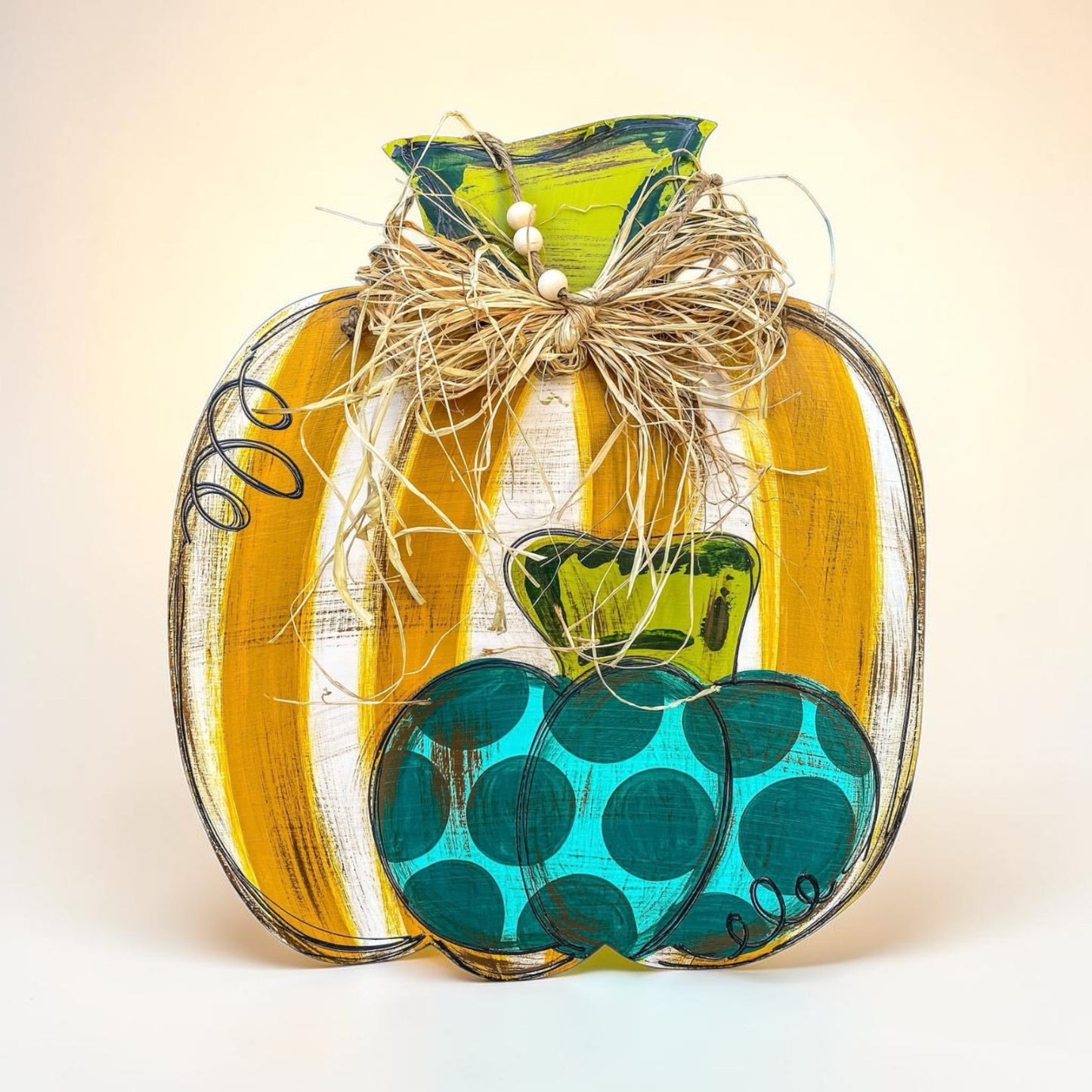 Dual Pumpkin Door Hanger | Hand Painted Stacked Pumpkin Wood Sign | Fall Porch Decor | Handmade Iowa