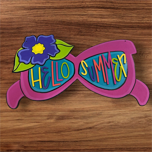 Hello Summer Sunglasses Door Hanger | Hand Painted Wood Sign | Personalized Summer Decor | Handmade in Iowa