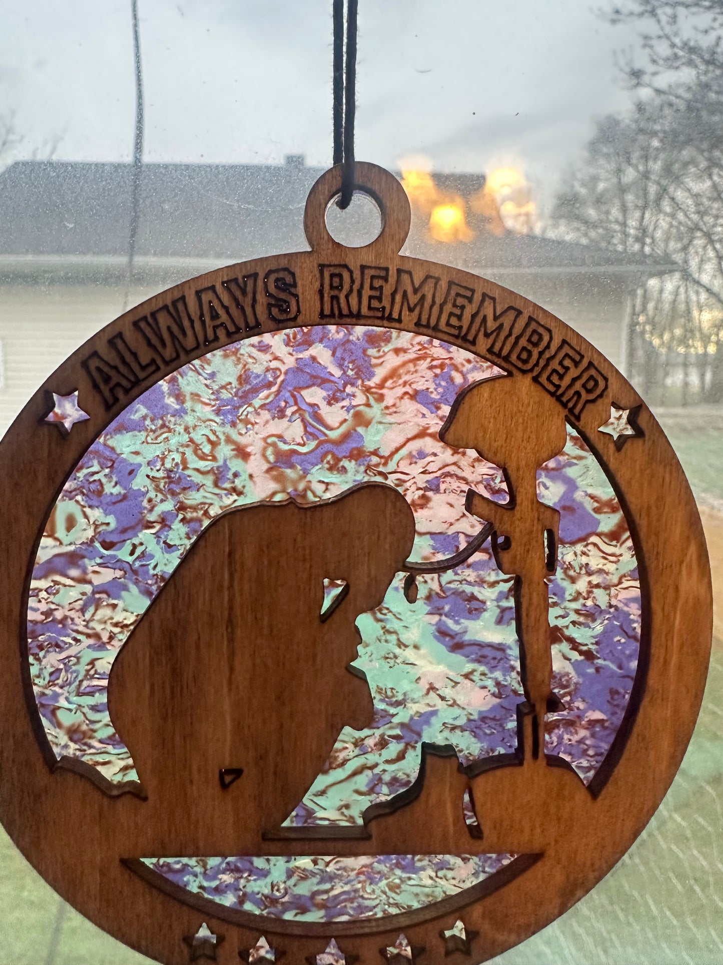 Military Themed Suncatcher | Patriotic Window Decor | Veteran Gift | Wood & Acrylic Sun Catcher