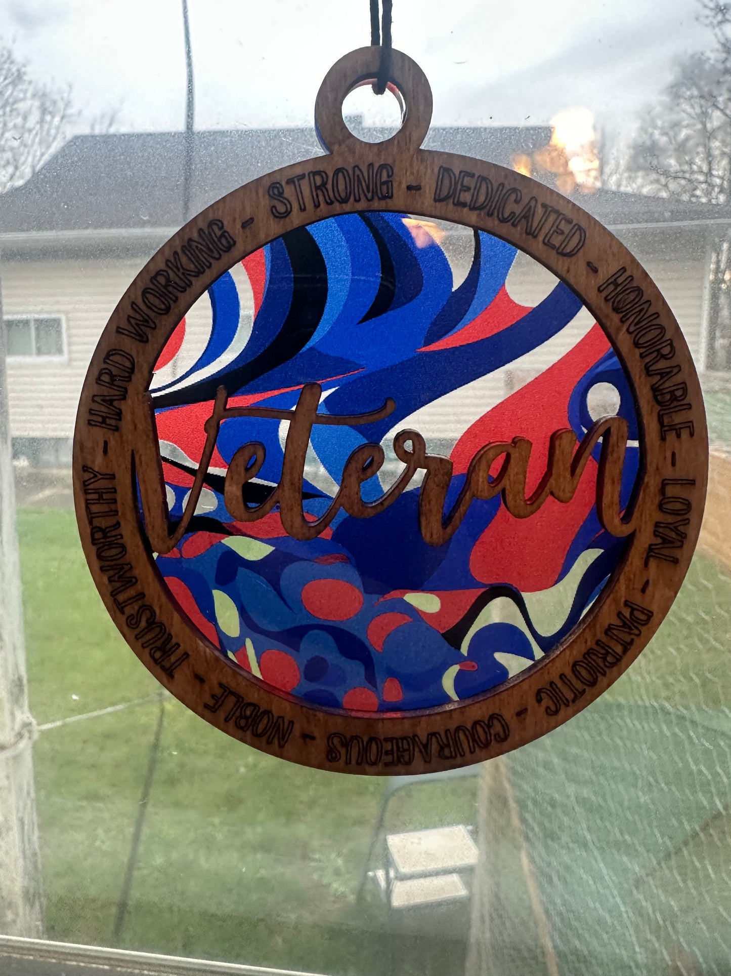 Military Themed Suncatcher | Patriotic Window Decor | Veteran Gift | Wood & Acrylic Sun Catcher