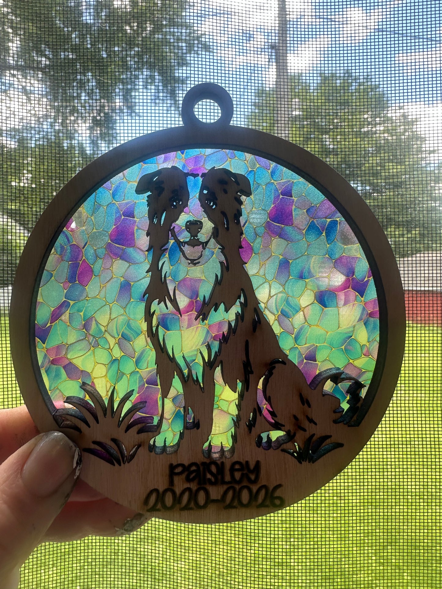 Handmade Pet/Pet Memorial Wood Suncatcher | Laser Cut Window Decor | Personalized Gift | Iowa Made