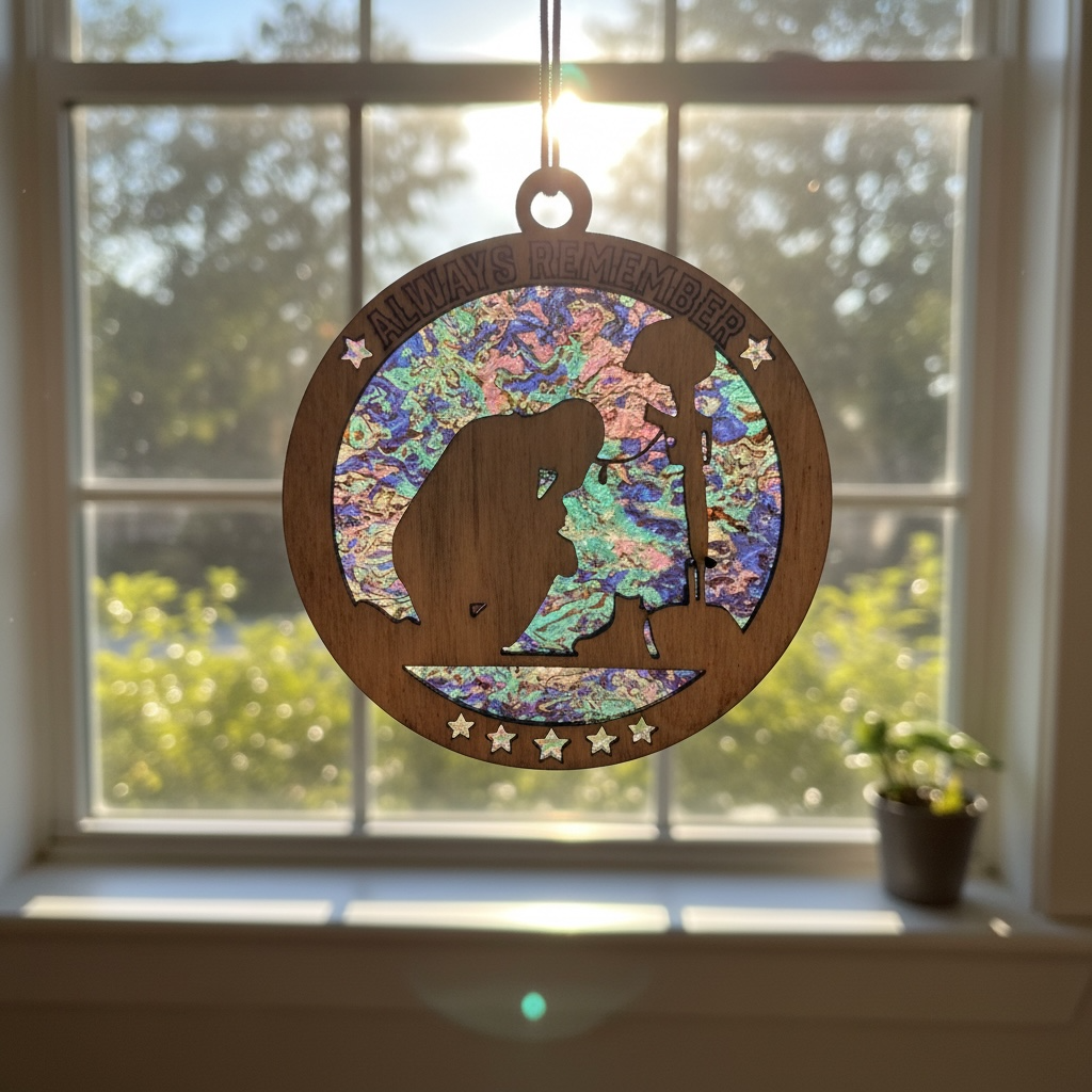 Military Themed Suncatcher | Patriotic Window Decor | Veteran Gift | Wood & Acrylic Sun Catcher