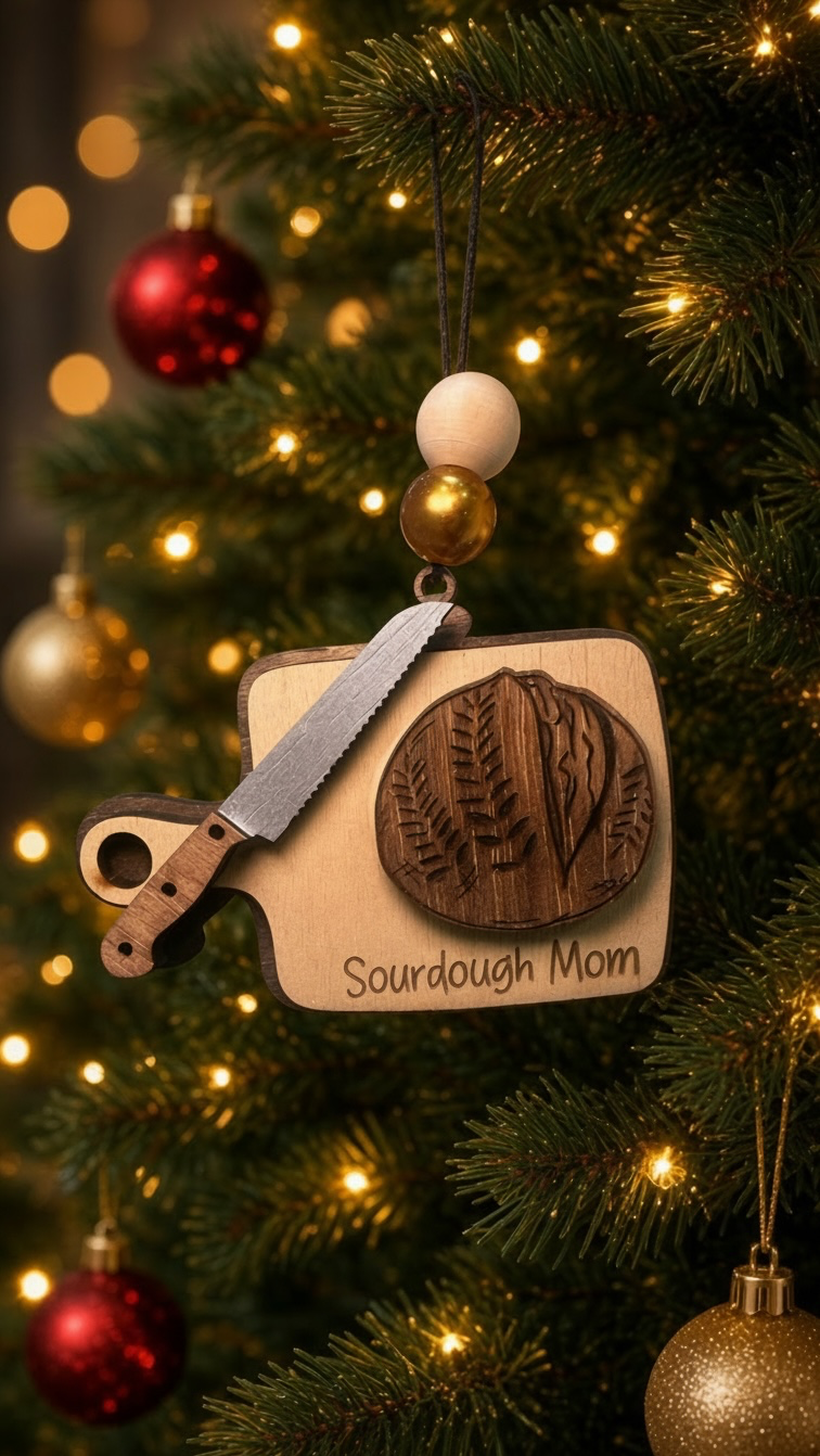 Sourdough Mom Wooden ornament,Rustic Bread Hanging Ornament, car charm