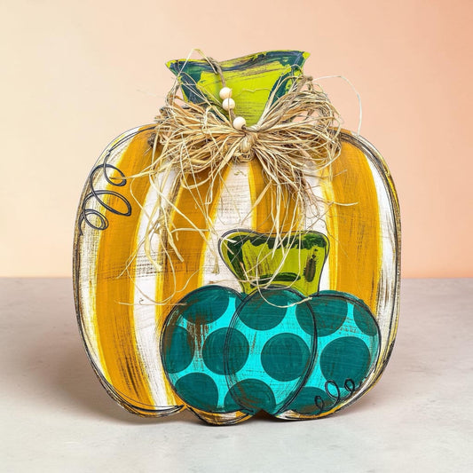 Dual Pumpkin Door Hanger | Hand Painted Stacked Pumpkin Wood Sign | Fall Porch Decor | Handmade Iowa