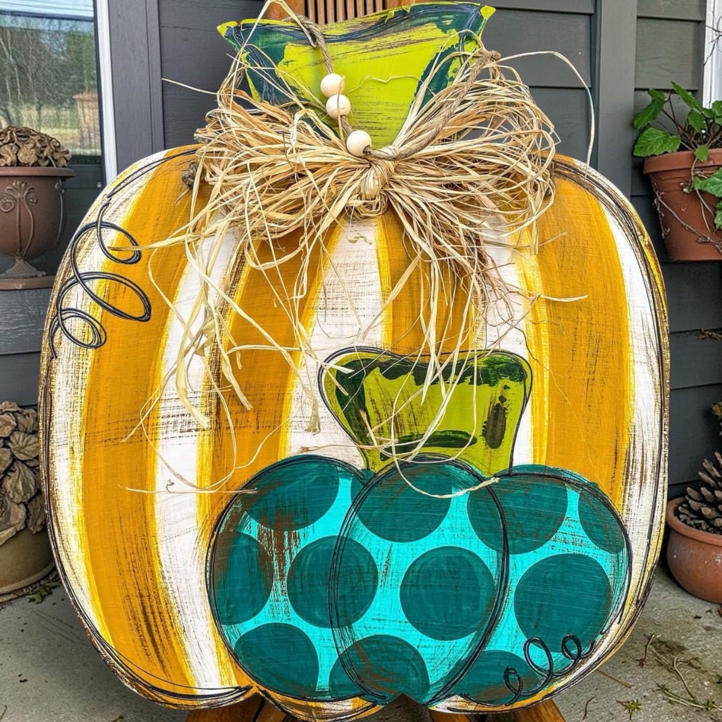Dual Pumpkin Door Hanger | Hand Painted Stacked Pumpkin Wood Sign | Fall Porch Decor | Handmade Iowa