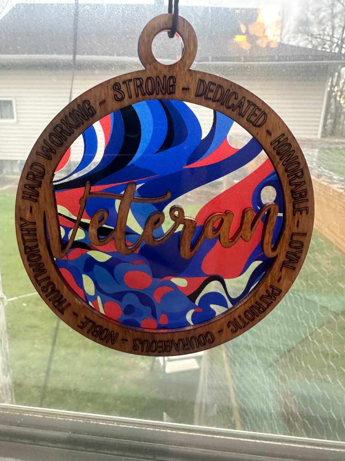 Military Themed Suncatcher | Patriotic Window Decor | Veteran Gift | Wood & Acrylic Sun Catcher