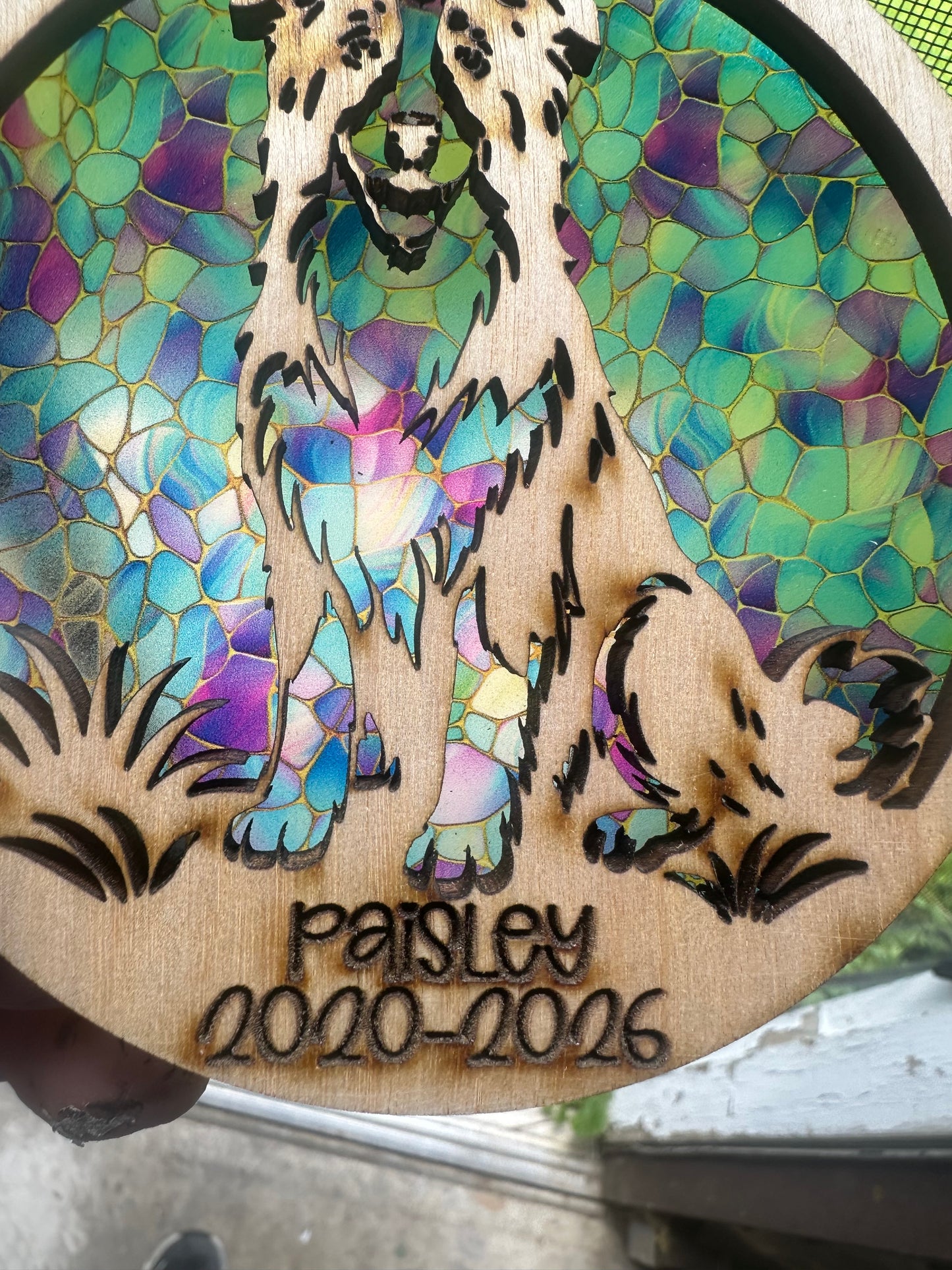 Handmade Pet/Pet Memorial Wood Suncatcher | Laser Cut Window Decor | Personalized Gift | Iowa Made