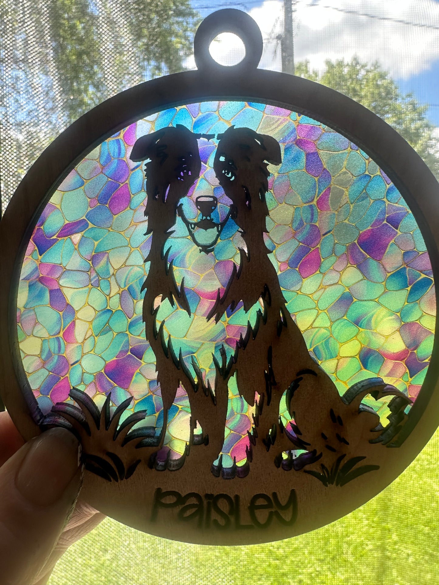 Handmade Pet/Pet Memorial Wood Suncatcher | Laser Cut Window Decor | Personalized Gift | Iowa Made