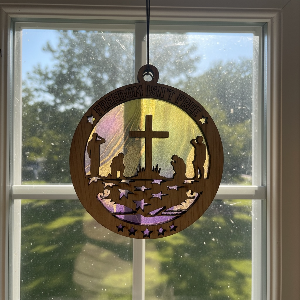 Military Themed Suncatcher | Patriotic Window Decor | Veteran Gift | Wood & Acrylic Sun Catcher
