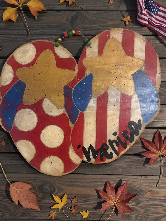 Oversized Wooden Flip Flop Sign – Red, White & Blue Summer Porch Decor