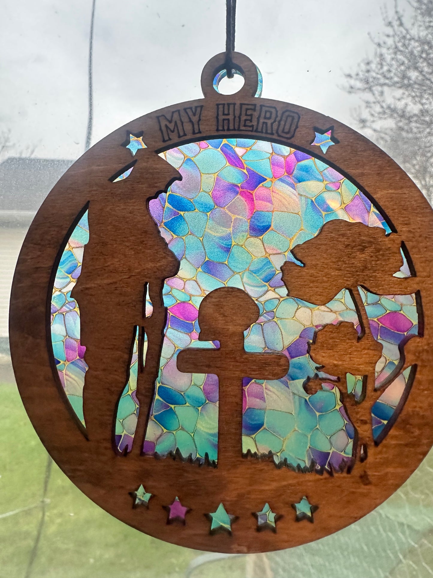 Military Themed Suncatcher | Patriotic Window Decor | Veteran Gift | Wood & Acrylic Sun Catcher