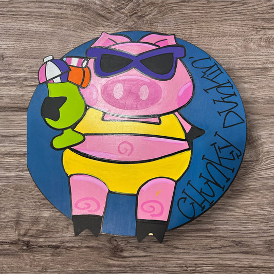 Chunky Dunkin Door Hanger | Hand Painted Glitter Wood Sign | Funny Summer Porch Decor Iowa