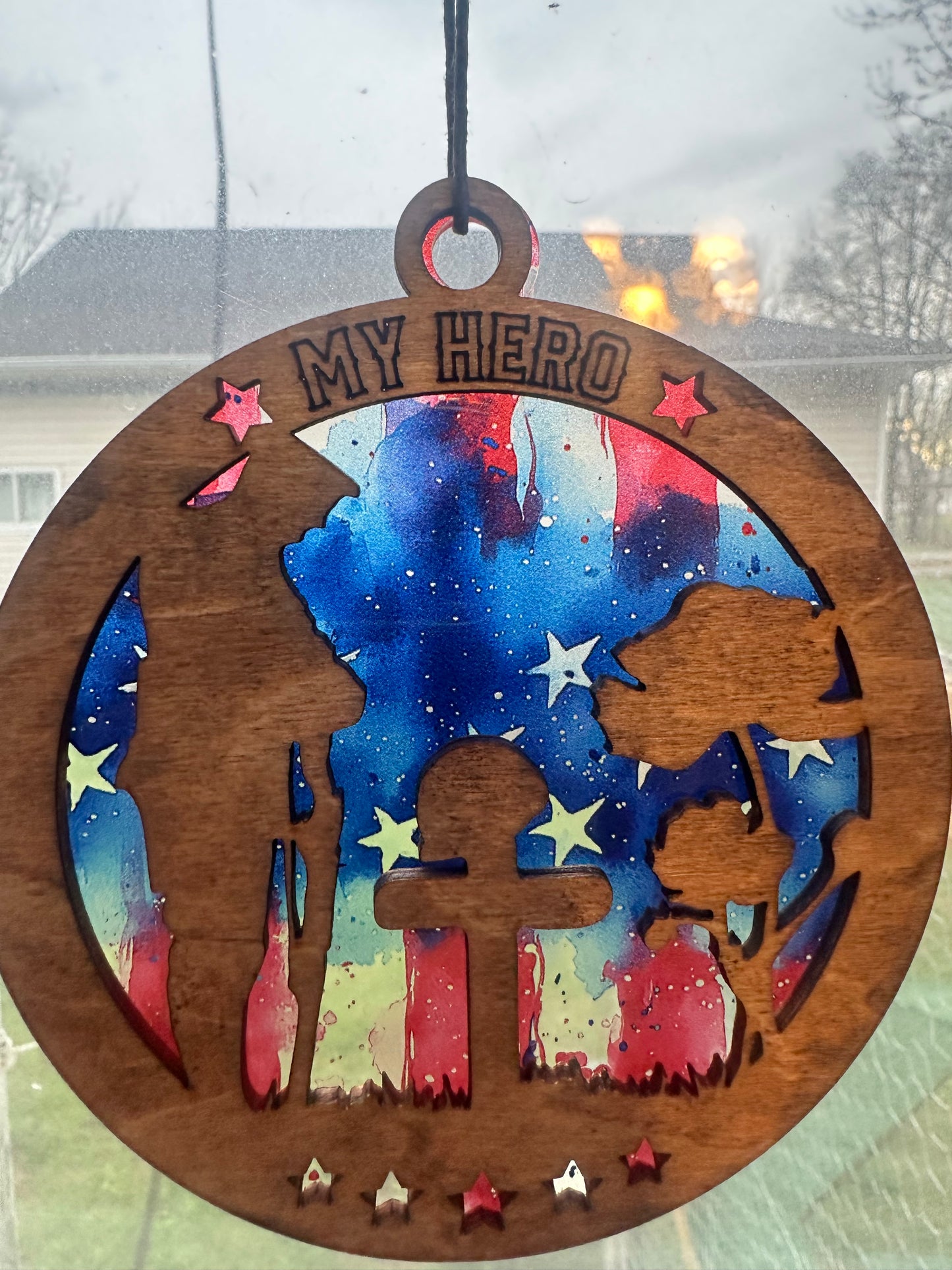 Military Themed Suncatcher | Patriotic Window Decor | Veteran Gift | Wood & Acrylic Sun Catcher