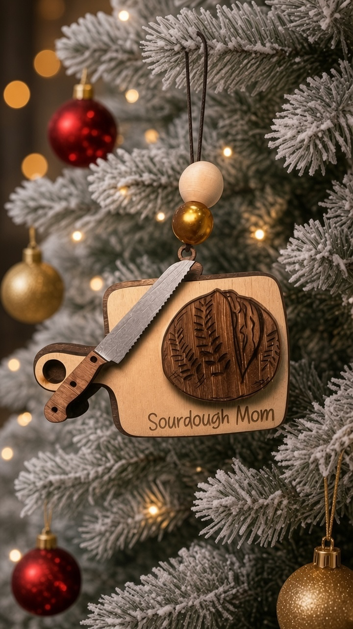 Sourdough Mom Wooden ornament,Rustic Bread Hanging Ornament, car charm