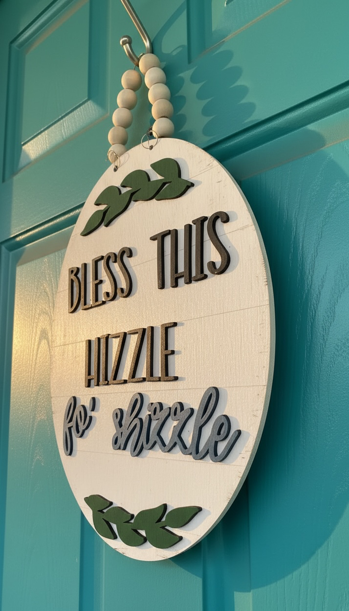 Vintage hand-painted wood door hangers, made to order in Iowa. Choose from fun farmhouse, sassy, and seasonal designs — perfect for porch or gift.