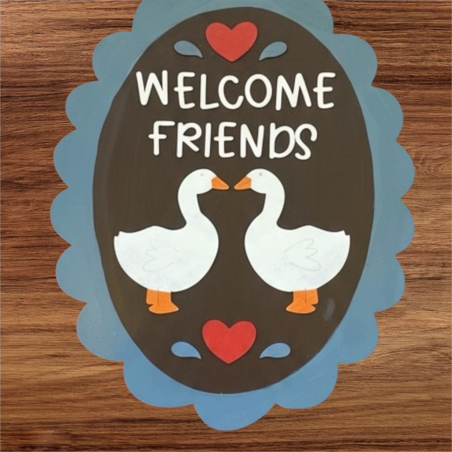 Welcome Friends Goose Door Hanger | Vintage Inspired Granny Core Home Decor | Hand Painted Wood Sign | Handmade Iowa
