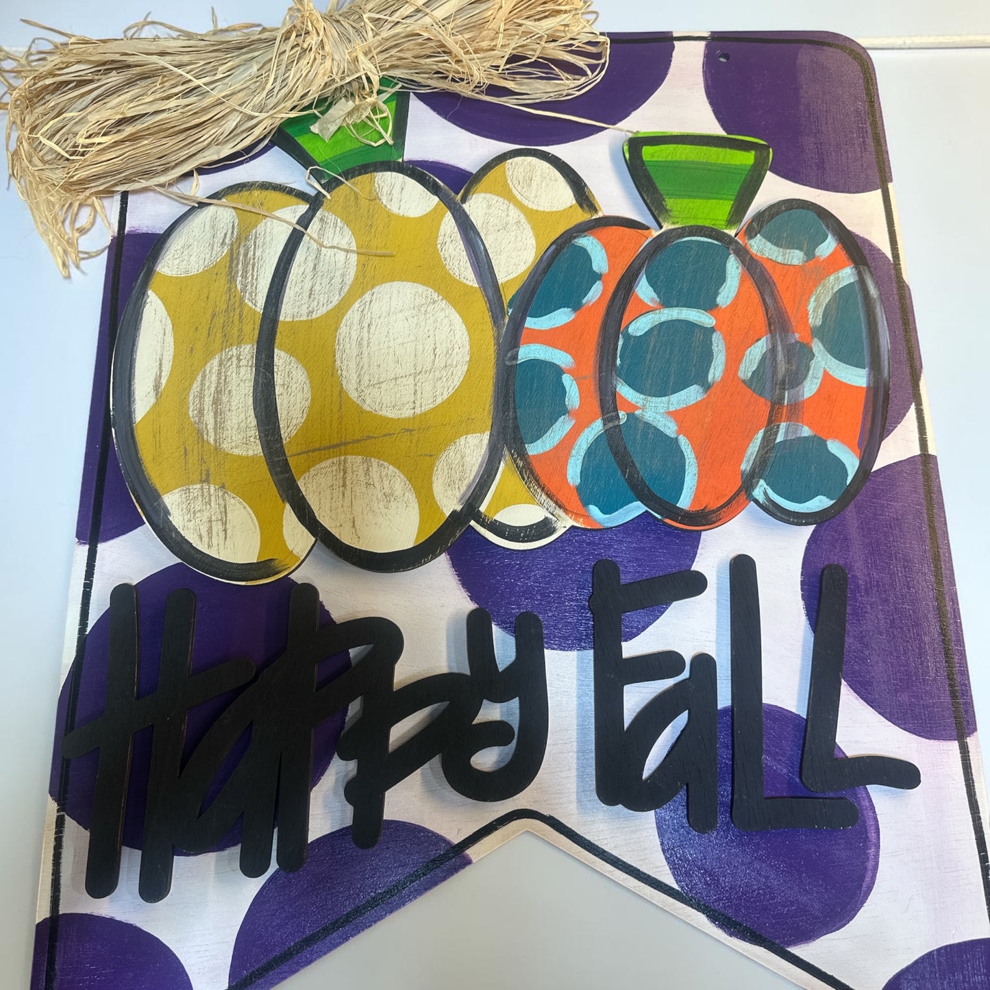 Hello Fall Pumpkin Door Hanger | Large 23x19 Hand Painted Wood Sign | Bold Fall Porch Decor | Handmade Iowa