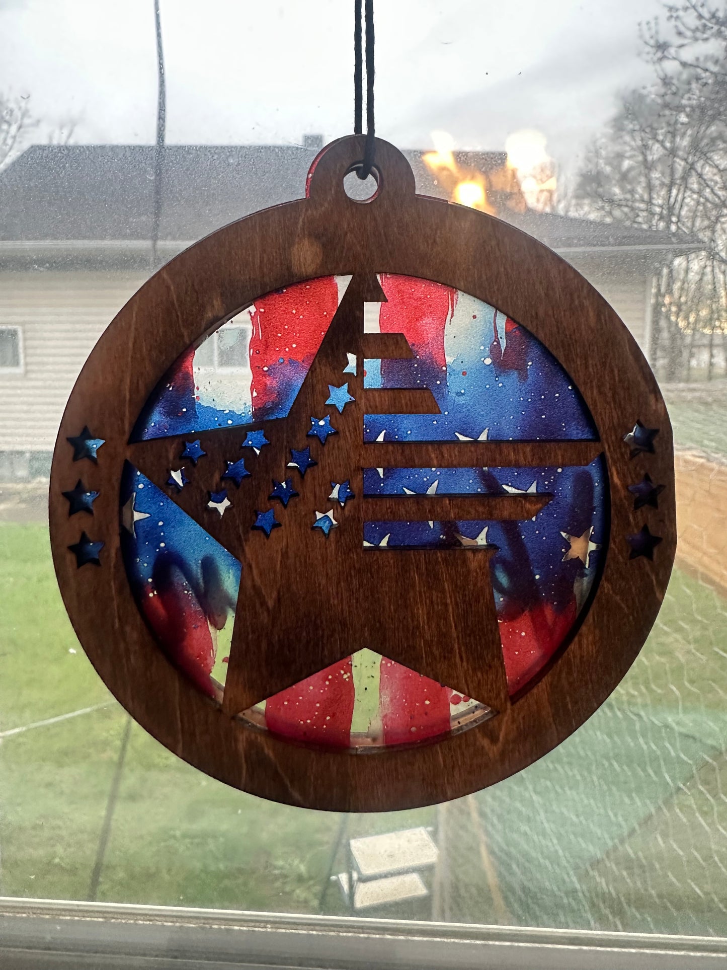 Military Themed Suncatcher | Patriotic Window Decor | Veteran Gift | Wood & Acrylic Sun Catcher